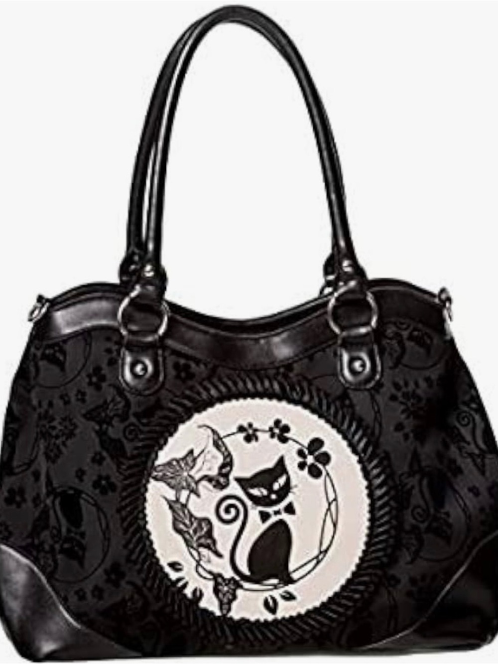 Black Cat Patchwork Tote Bag - Women's Shoulder Handbag